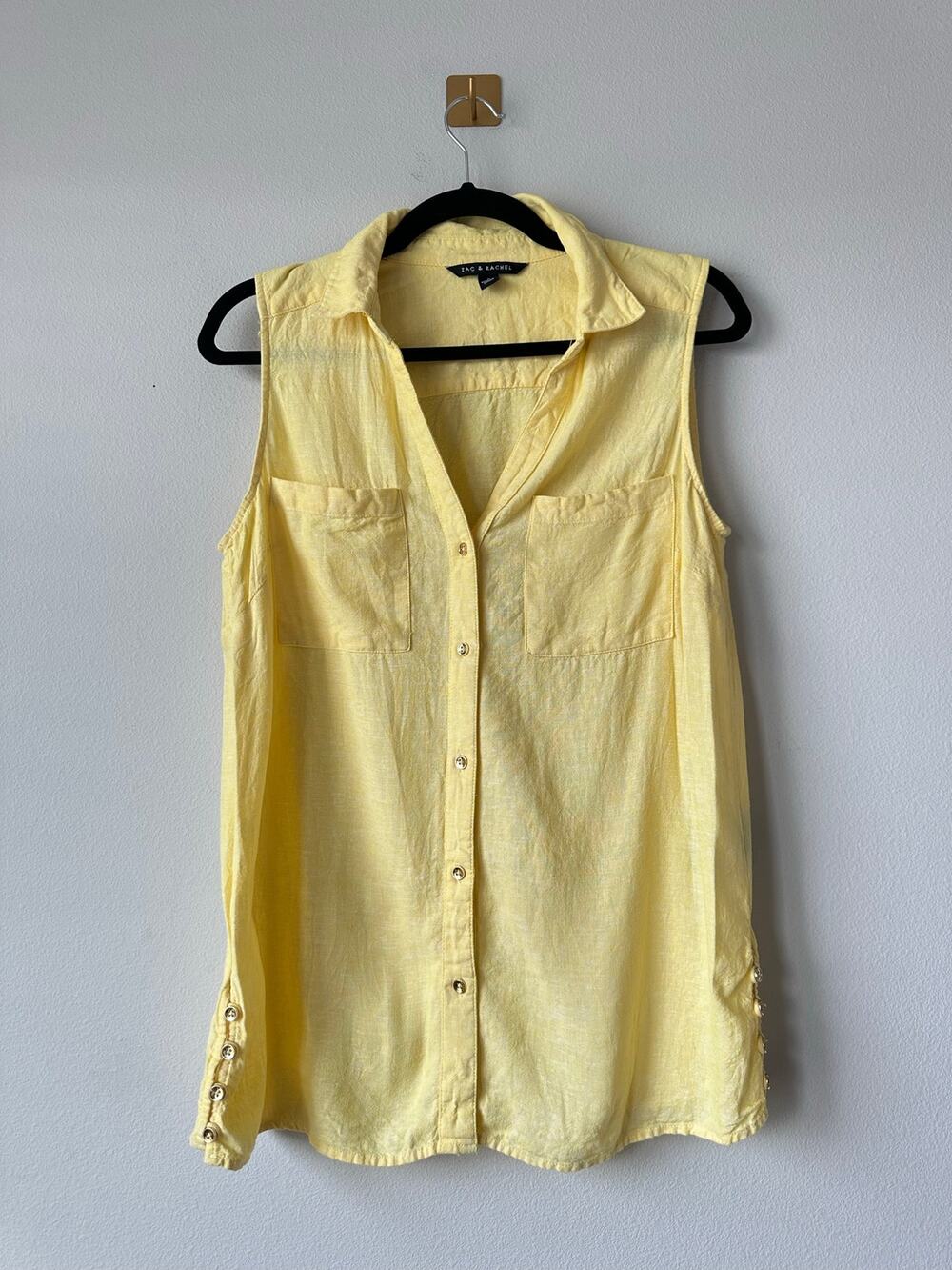 Zac & Rachel Yellow Linen Blend Sleeveless Button Front Top Size S Coastal